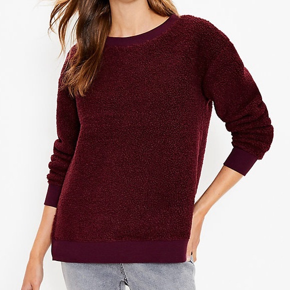 LOFT Sherpa Sweatshirt - red, M - Picture 1 of 11